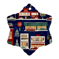 Cars Snow City Landscape Vintage Old Time Retro Pattern Ornament (snowflake)