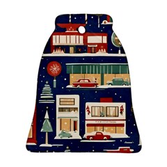 Cars Snow City Landscape Vintage Old Time Retro Pattern Bell Ornament (two Sides)