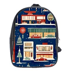 Cars Snow City Landscape Vintage Old Time Retro Pattern School Bag (xl)