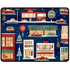 Cars Snow City Landscape Vintage Old Time Retro Pattern Two Sides Fleece Blanket (medium)