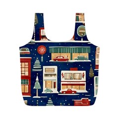 Cars Snow City Landscape Vintage Old Time Retro Pattern Full Print Recycle Bag (m)