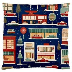 Cars Snow City Landscape Vintage Old Time Retro Pattern Large Premium Plush Fleece Cushion Case (one Side)