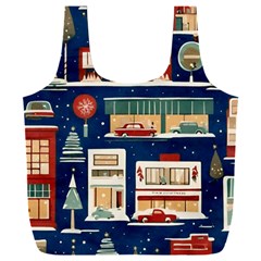 Cars Snow City Landscape Vintage Old Time Retro Pattern Full Print Recycle Bag (xxxl)