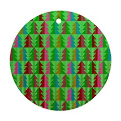 Trees Pattern Retro Pink Red Yellow Holidays Advent Christmas Ornament (round)