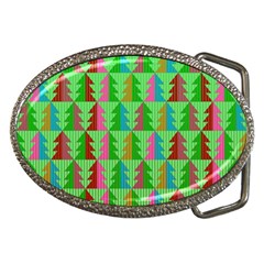 Trees Pattern Retro Pink Red Yellow Holidays Advent Christmas Belt Buckles