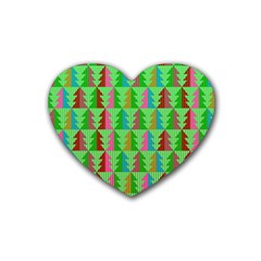 Trees Pattern Retro Pink Red Yellow Holidays Advent Christmas Rubber Coaster (heart)