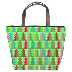 Trees Pattern Retro Pink Red Yellow Holidays Advent Christmas Bucket Bag