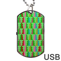 Trees Pattern Retro Pink Red Yellow Holidays Advent Christmas Dog Tag Usb Flash (two Sides)