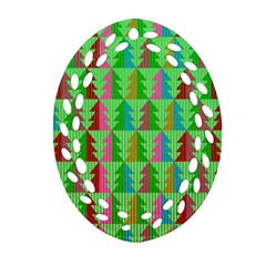 Trees Pattern Retro Pink Red Yellow Holidays Advent Christmas Oval Filigree Ornament (two Sides) by Maspions