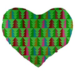 Trees Pattern Retro Pink Red Yellow Holidays Advent Christmas Large 19  Premium Heart Shape Cushions