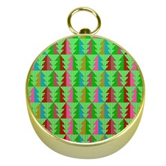 Trees Pattern Retro Pink Red Yellow Holidays Advent Christmas Gold Compasses by Maspions