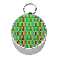 Trees Pattern Retro Pink Red Yellow Holidays Advent Christmas Mini Silver Compasses