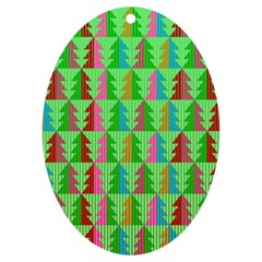 Trees Pattern Retro Pink Red Yellow Holidays Advent Christmas Uv Print Acrylic Ornament Oval by Maspions