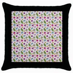 Pattern Flowers Leaves Green Purple Pink Throw Pillow Case (black) by Maspions