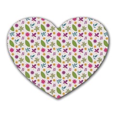 Pattern Flowers Leaves Green Purple Pink Heart Mousepad