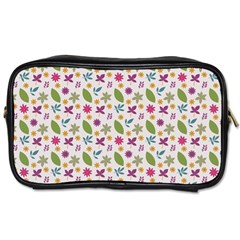 Pattern Flowers Leaves Green Purple Pink Toiletries Bag (two Sides)