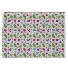 Pattern Flowers Leaves Green Purple Pink Cosmetic Bag (xxl) by Maspions