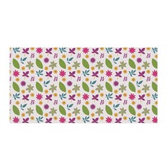 Pattern Flowers Leaves Green Purple Pink Satin Wrap 35  X 70 