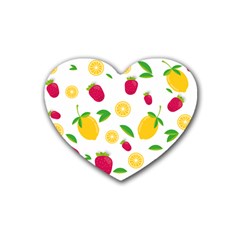 Strawberry Lemons Fruit Rubber Heart Coaster (4 Pack) by Askadina