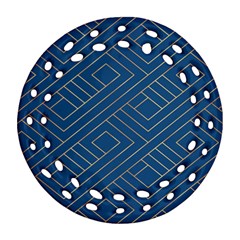 Plaid Background Blue Round Filigree Ornament (two Sides)