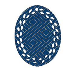 Plaid Background Blue Oval Filigree Ornament (two Sides)