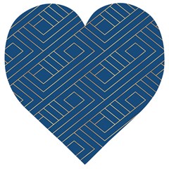 Plaid Background Blue Wooden Puzzle Heart by Askadina