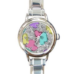 Lines Line Art Pastel Abstract Multicoloured Surfaces Art Round Italian Charm Watch