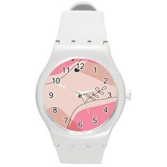 Pink Pattern Line Art Texture Minimalist Design Round Plastic Sport Watch (m)