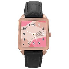 Pink Pattern Line Art Texture Minimalist Design Rose Gold Leather Watch 