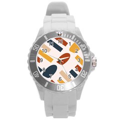 Boho Bohemian Style Design Minimalist Aesthetic Pattern Art Shapes Lines Round Plastic Sport Watch (l)