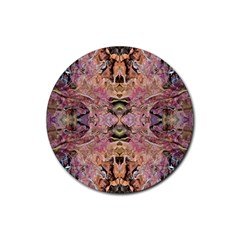 Pink On Brown Rubber Round Coaster (4 Pack) by kaleidomarblingart