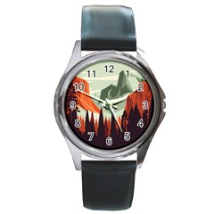 Mountain Travel Canyon Nature Tree Wood Round Metal Watch by Maspions