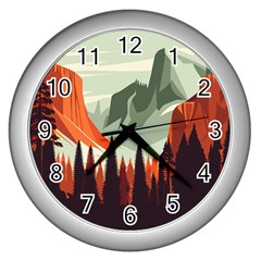 Mountain Travel Canyon Nature Tree Wood Wall Clock (silver) by Maspions