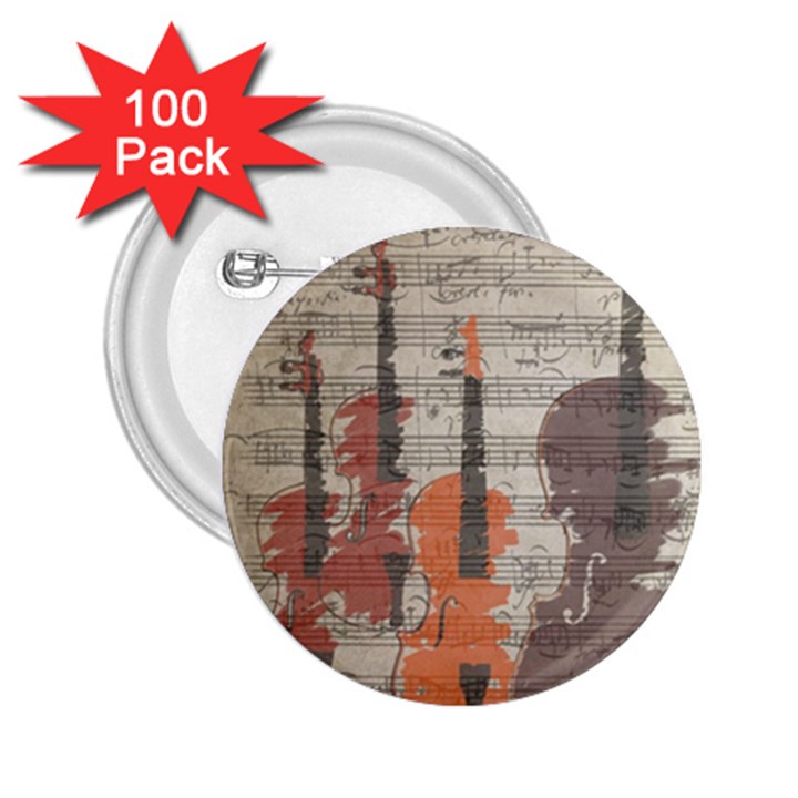 Music Notes Score Song Melody Classic Classical Vintage Violin Viola Cello Bass 2.25  Buttons (100 pack) 