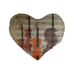Music Notes Score Song Melody Classic Classical Vintage Violin Viola Cello Bass Standard 16  Premium Flano Heart Shape Cushions