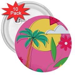 Ocean Watermelon Vibes Summer Surfing Sea Fruits Organic Fresh Beach Nature 3  Buttons (10 Pack) 