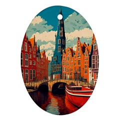 London England Bridge Europe Buildings Architecture Vintage Retro Town City Ornament (oval)