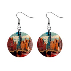 London England Bridge Europe Buildings Architecture Vintage Retro Town City Mini Button Earrings