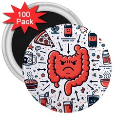 Health Gut Health Intestines Colon Body Liver Human Lung Junk Food Pizza 3  Magnets (100 Pack)