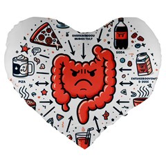 Health Gut Health Intestines Colon Body Liver Human Lung Junk Food Pizza Large 19  Premium Flano Heart Shape Cushions by Maspions