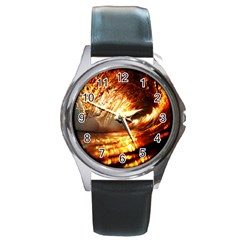 Wave Art Mood Water Sea Beach Round Metal Watch by Maspions