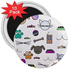 Cat Dog Pet Doodle Cartoon Sketch Cute Kitten Kitty Animal Drawing Pattern 3  Magnets (10 Pack)  by Bedest