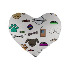 Cat Dog Pet Doodle Cartoon Sketch Cute Kitten Kitty Animal Drawing Pattern Standard 16  Premium Heart Shape Cushions