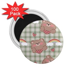 Bear Cartoon Pattern Strawberry Rainbow Nature Animal Cute Design 2 25  Magnets (100 Pack) 