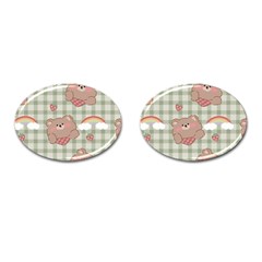 Bear Cartoon Pattern Strawberry Rainbow Nature Animal Cute Design Cufflinks (oval) by Bedest