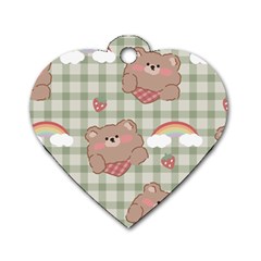 Bear Cartoon Pattern Strawberry Rainbow Nature Animal Cute Design Dog Tag Heart (one Side)