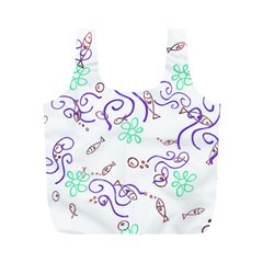 Fish Lilies Sea Aquatic Flowers Algae Bubble Animal Wildlife Nature Ocean Full Print Recycle Bag (m) by Bedest