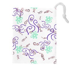 Fish Lilies Sea Aquatic Flowers Algae Bubble Animal Wildlife Nature Ocean Drawstring Pouch (4xl) by Bedest