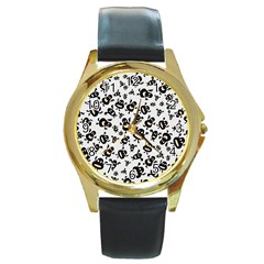 Bacteria Virus Monster Pattern Round Gold Metal Watch by Bedest
