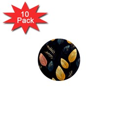 Gold Yellow Leaves Fauna Dark Background Dark Black Background Black Nature Forest Texture Wall Wall 1  Mini Magnet (10 Pack)  by Bedest